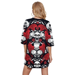 Chemise personnalisée à sublimation 3D Chemise longue ample <span class=keywords><strong>Halloween</strong></span> pour <span class=keywords><strong>femme</strong></span> Chemise surdimensionnée à impression <span class=keywords><strong>t</strong></span>ête de mort à col rond et à impression décontractée - Product Image 4