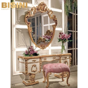 Bonito estilo barroco francés princesa dormitorio hecho a mano tocador madera tallada Shell parquet tocador <span class=keywords><strong>Rosa</strong></span> taburete conjunto - Product Image 3