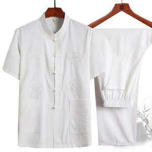 Chemise d'été pour <span class=keywords><strong>homme</strong></span> style Tang, <span class=keywords><strong>Hanfu</strong></span> chinois avec boucle chinoise, grande taille, à manches courtes, pour papa, grand-père, personnes d'âge moyen et âgées - Product Image 5