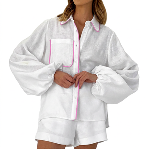 En stock – Ensemble pyjama ample pour femme 100 % coton respirant, idéal pour la maison et les loisirs décontractés - Product Image 6
