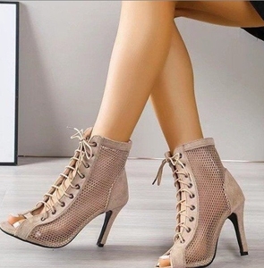 UP-4795R Sapatos de salto alto fino com cadarço para mulheres, sandálias de botins de malha de dedo aberto, tamanho 43 - Product Image 4