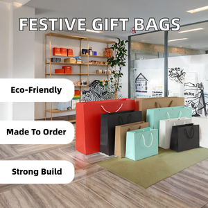 ถุงกระดาษสำหรับเป็นของขวัญและเครื่องดื่มโลโก้ตามสั่งพร้อมอุปกรณ์เสริมริบบิ้นเคลือบสำหรับเทศกาลและให้เป็นของขวัญ - Product Image 2