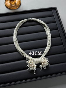 <span class=keywords><strong>Collana</strong></span> Girocollo XM N44 Vintage Multistrato Placcata Argento <span class=keywords><strong>con</strong></span> <span class=keywords><strong>Perle</strong></span> e <span class=keywords><strong>Fiocco</strong></span>, Gioielli da Sposa - Product Image 2
