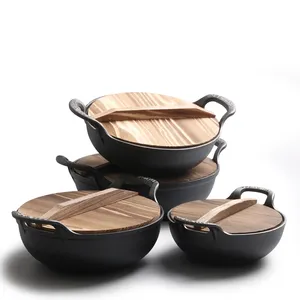 Rongde Stock Pot Set Großer Suppen topf Doppel boden Koch pfanne Gusseisen Mit Glas abdeckung Benutzer definierte Töpfe Bratpfannen set