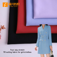 Tissu TR en gros, extensible dans les 4 sens, 78% polyester, 18% rayonne, 4% élasthanne, tissé, respirant, 270 g/m², tissu uni teint pour vêtements de fille