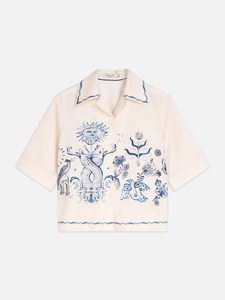 เสื้อชุดนอนผ้าฝ้ายแขนสั้นคอจีนพิมพ์ลายดอกไม้สีฟ้าสำหรับผู้หญิงฤดูร้อนระบายอากาศได้ดีทรงปกติ - Product Image 1