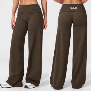<span class=keywords><strong>Pantalon</strong></span> de yoga évasé pour <span class=keywords><strong>femme</strong></span>, taille haute repliable, extensible, respirant, pour le sport, la gym et les loisirs - Product Image 1