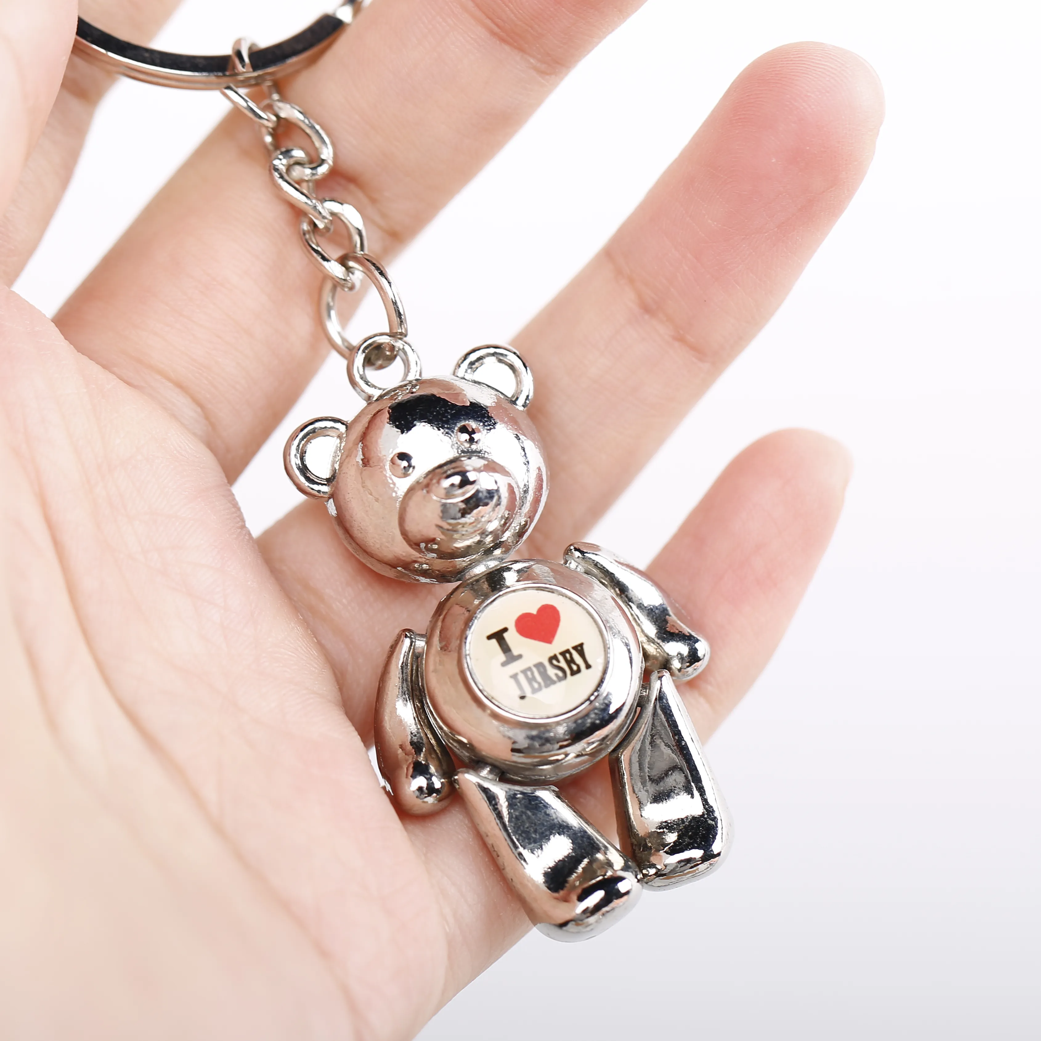 चांदी 3D पशु लटकन भालू चाभी के छल्ले प्यार दिल धातु मिश्र धातु भालू चाबी की अंगूठी चाबी का गुच्छा