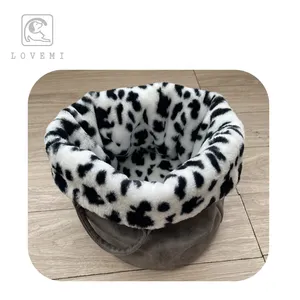LOVEMI 바구니 애완 동물 암소 인쇄 부드러운 따뜻한 럭셔리 클래식 스타일 라운드 빨 현대 개 침대 및 액세서리