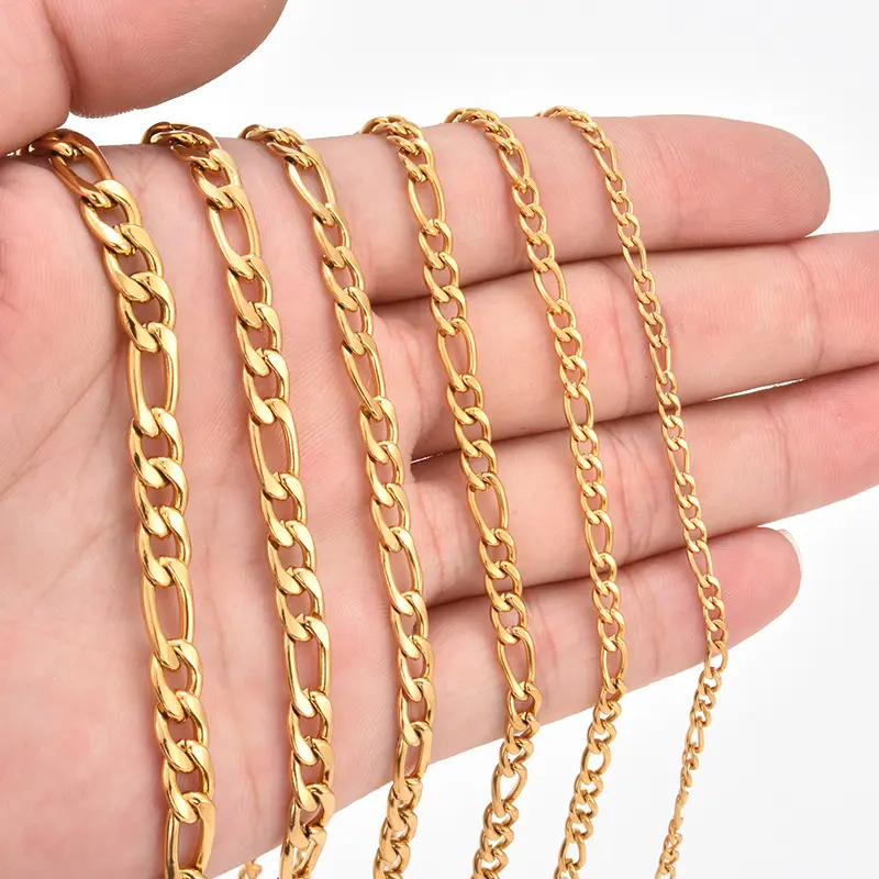 Modische Edelstahl-Figaro-Kette 3+1 Armband Halskette Schmuck 18K Goldkette Großhandel