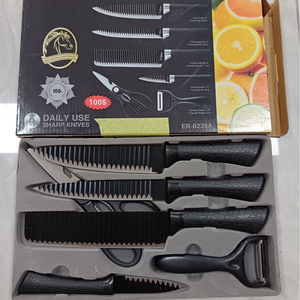 Juego de Cuchillos de Cocina de Alta Calidad con 6 Piezas, Hojas de Acero Inoxidable, Mangos Recubiertos de PP y TPR, en Caja de Regalo - Product Image 6