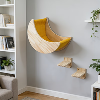 Hamac pour chat en bois et ensemble de perchoirs pour chat, 1 hamac mural en forme de lune, 2 perchoirs pour chat, kit de jeu multi-niveaux pour chat, adapté aux chats