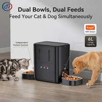 Distributeur automatique de nourriture pour animaux de compagnie OEM personnalisé 6L à double bol, intelligent WiFi, pour chats et chiens, avec caméra et application Tuya, 2 bols, distributeur intelligent pour animaux de compagnie