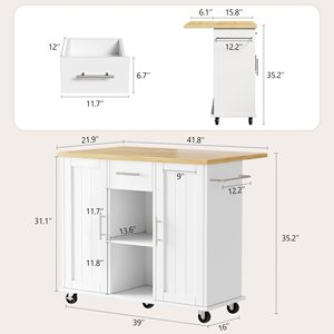 Chariot de cuisine SENYU avec rangement, meuble de rangement roulant pour micro-ondes avec poste de travail pour cuisine, blanc - Product Image 2