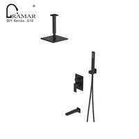 Robinet de douche mural noir pour salle de bain et douche pluie, avec cartouche céramique et barre coulissante à poignée unique, pour usage hôtelier - Chine