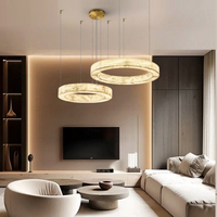 Lustre suspendu personnalisé pour salon, hall d'entrée, salle d'exposition, design moderne en forme d'anneau rond, en marbre et albâtre