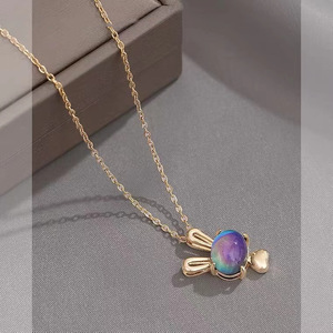 Thermosensitive Stone <b>Rabbit</b> Necklace For Women Gradient Color Cute Animal Pendant Titanium Steel Clavicle Chain <b>Gift</b> - Product Image 3