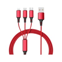 Câble de charge USB 3-en-1 en nylon tressé à charge rapide 3A avec logo personnalisé, directement de l'usine, pour téléphones mobiles