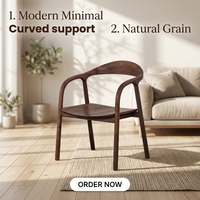 Fauteuil en bois MULIGNA de style mid-century, chaise de salle à manger en bois massif avec dossier et accoudoirs courbes pour la maison, la salle à manger, le restaurant, le salon