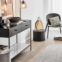 Ensemble de table basse et d'appoint cylindrique noir contemporain à profil bas