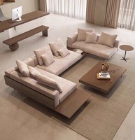 Ensemble de canapés en forme de U en tissu avec base en bois massif pour salon de villa, design moderne