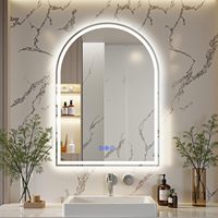 Miroir mural de salle de bain LED arqué sur mesure, 3 couleurs, anti-buée, avec cadre doré, miroir de vanité de salle de bain, miroir de douche avec éclairage