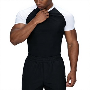 Men's Black White Raglan-Sleeve O-Neck T-Shirt Regular Fit Casual Knitted 100% Cotton Breathable Solid Color Short Sleeve - Product Image 3