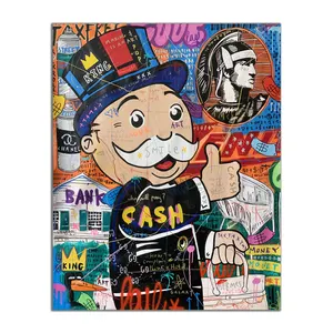 涂鸦海报艺术品垄断画布艺术海报和印刷富人街华尔街艺术绘画现代家居装饰图片