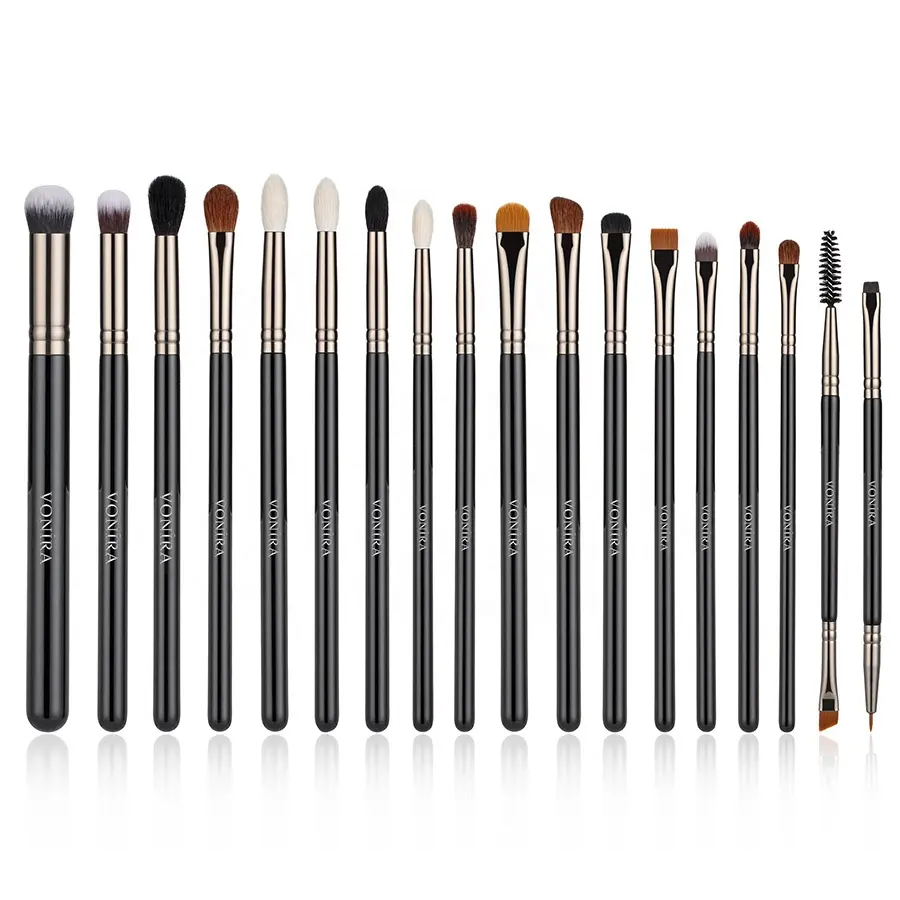 Vonira 18 PC Natural Goat Hair Eye Makeup Eyeshadow Brushes Set Soft Synthetic Eye Blending Concealer Eyebrow Eyeliner Brush Kit