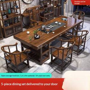 Table à thé rectangulaire haut de gamme en bois <span class=keywords><strong>massif</strong></span>, style chinois moderne, avec chaises, style plat, un ensemble avec tiroir pour usage domestique - Product Image 2