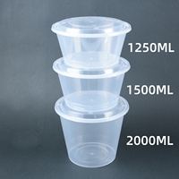 LANKE Récipients alimentaires personnalisés Bol à déjeuner étanche pour micro-ondes 2000ml de forme ronde Bols profonds jetables flexibles transparents