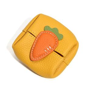 Cowhide Leather Open Fruit-Shaped Coin <b>Purse</b> Jewelry Pouch Compact Lightweight Color-Block <b>Cute</b>-Style Mini Organizer - Product Image 6