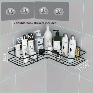 Organizador de Baño Triangular de Metal de un Solo Nivel, Largo, Sin Perforaciones, para Montar en la Pared, Multifuncional - Product Image 6