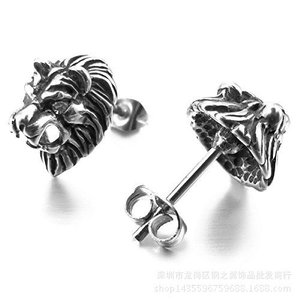 yunnique Lion Head <b>Stud</b> <b>Earrings</b> 316L Stainless Steel Red Zircon Inlay Men's Fashion Jewelry Gift - Product Image 5