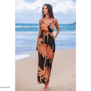 Robes décontractées noires à fleurs, col en V, dos nu, style licou, coupe ajustée, personnalisables en gros, OEM, haute qualité - Product Image 5