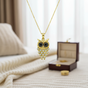Collar de búho de oro macizo de 14 quilates, colgante de animal, colgante de búho, joyería fina para mujer, hecho en Turquía - Product Image 3