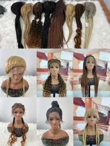 Peluca trenzada de encaje sintético para mujeres negras y blancas, 30 pulgadas, barata, lista para enviar - Product Image 6