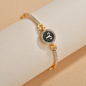 Commercio all'ingrosso cubic zirconia diamante perline pavimentazione in ottone braccialetto 12 zodiaco canta fascino catena braccialetto donne regolabili - Product Image 5