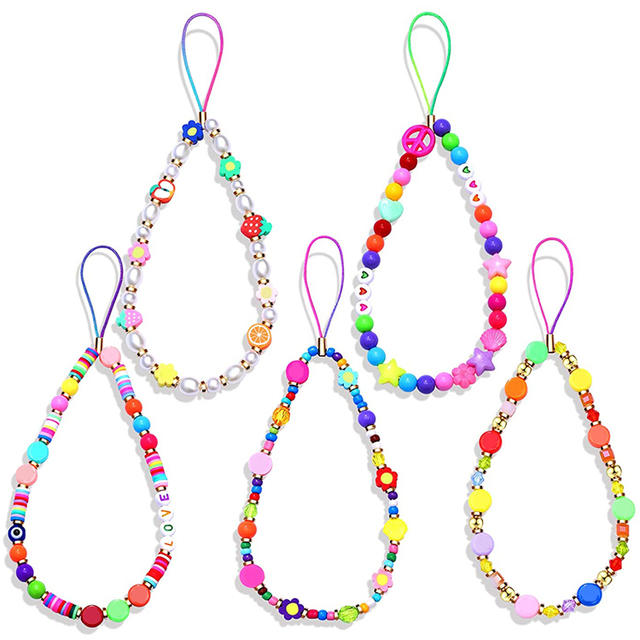 Custom DIY High Quality Acrylic Beaded Pearl Phone Charm Strap Lanyard Chain for Women Girls