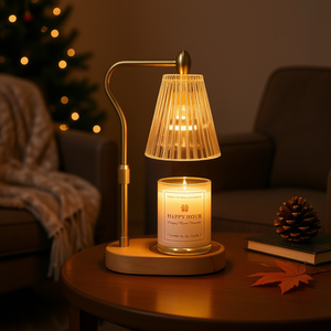 Golden Adjustable <b>Candle</b> Warmer Lamp With Wooden Base For Indoor Christmas Decorations - Product Image 2