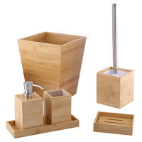 Ensemble d'accessoires de salle de bain en bambou de luxe, 3 pièces, naturel, écologique, support rectangulaire, distributeur de savon, porte-brosse à dents, porte-savon
