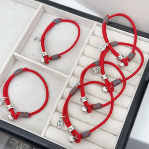 999 Pure Silver Fortune Red <b>Rope</b> <b>Bracelet</b> For Women Gift With Charm And Bell - Product Image 2