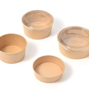 Bol en papier kraft jetable écologique, forme ronde traditionnelle, compatible micro-ondes, biodégradable, avec option de couvercle, pour le camping - Product Image 3