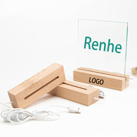Vente en gros de panneaux d'affichage en acrylique effaçables DIY, lampe de nuit LED USB, lampe en bois de hêtre, décoration d'intérieur, cadeau personnalisé OEM
