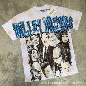 T-shirt ample à manches courtes 100 % coton pour homme, style sportif hip-hop, avec imprimé vintage délavé <span class=keywords><strong>Valley</strong></span> Dream, collection Vallée de la rivière Danshui - Product Image 3