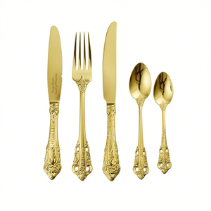 Service de couverts Royal Gold, couverts de luxe à manches sculptées, vaisselle, articles de table, services de couverts pour hôtels, fêtes et mariages - Product Image 1