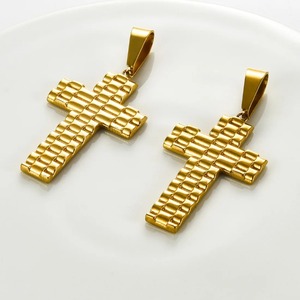 1 pièce Pendentif Croix Catholique Texturé en Acier Inoxydable pour Hommes et Femmes, Doré, Vintage, Religieux, Amulette de Prière de Jésus, Bijoux Cadeaux - Product Image 5