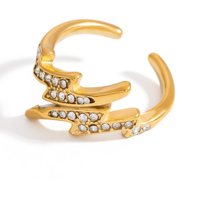 Bague unisexe tendance, design éclair, sertissage pavé, incrustation de diamants, forme géométrique, bijoux de fête - Product Image 5