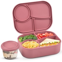 Nouveau produit, boîte à lunch en silicone de qualité platine, non toxique, 4 compartiments, boîte de préparation des repas, récipient de stockage des aliments, boîte à collation