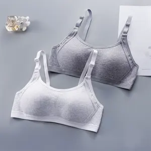 New Student Striped Brassiere For Girl Gathered Underwireless Vest Style Comfortable Solid Color Bra